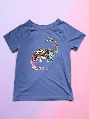 CAT & JACK Girls Blue Sequin Dinosaur Tee. Size M 7/8. Excellent Condition!